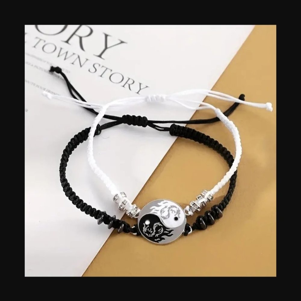 2pcs Dragon Totem Tai Chi Couple Bracelets, A Pair Of Yin and Yang